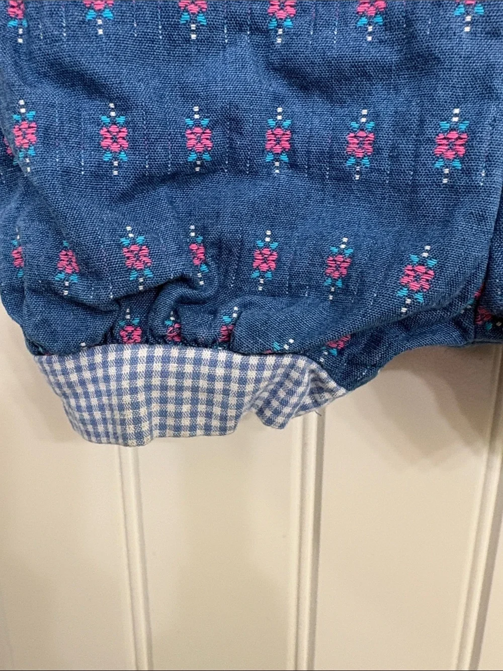 Vintage OshKosh B'gosh‎ Denim-Style Blue Floral Gingham Bubble Romper